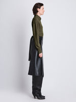 Proenza Schouler Side image of model wearing Jeanne Polo in Fatigue
