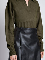 Proenza Schouler Detail image of model wearing Jeanne Polo in Fatigue
