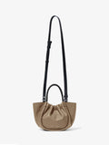 Front image of Small Ruched Crossbody Tote in LIGHT TAUPE with strap