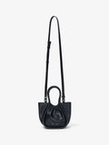 Front image of Extra Small Ruched Tote in BLACK with strap extended