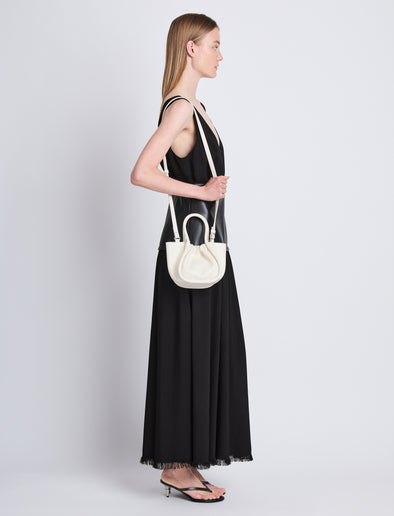 Image of model wearing Extra Small Ruched Tote in IVORY