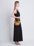 Image of model wearing Extra Small Ruched Tote in COGNAC