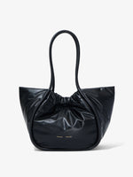 Front image of Large Puffy Nappa Ruched Tote in BLACK