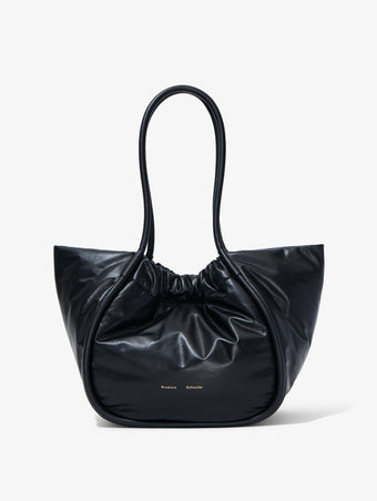 Front image of Large Puffy Nappa Ruched Tote in BLACK