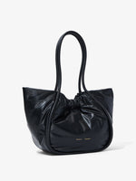 Side image of Large Puffy Nappa Ruched Tote in BLACK