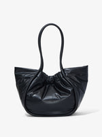 Back image of Large Puffy Nappa Ruched Tote in BLACK