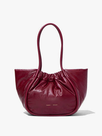 Front image of Large Puffy Nappa Ruched Tote in GARNET