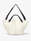 Front image of Large Chelsea Tote in ivory/black with strap extended