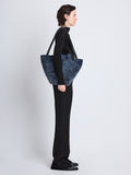 Image of model wearing Large Brushed Suede PS1 Tote in DEEP NAVY
