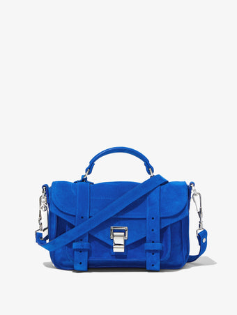 Front image of Suede PS1 Tiny Bag in ELECTRIC BLUE