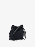 Side image of Nylon Drawstring Pouch in BLACK with strap down