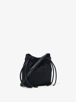 Side image of Nylon Drawstring Pouch in BLACK with strap down