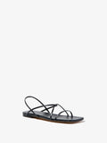 Front 3/4 image of Square Flat Strappy Sandals in BLACK