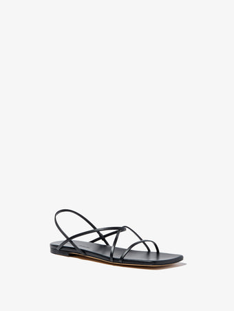 3/4 Front image of Square Flat Strappy Sandals in BLACK
