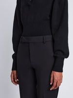 Detail image of model wearing Marlene Pant in Tropical Wool in black