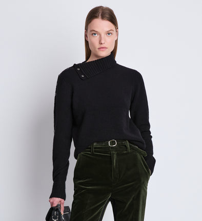Cropped front image of model wearing Camilla Sweater In Lofty Eco Cashmere in black