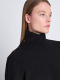 Detail image of model wearing Camilla Sweater In Lofty Eco Cashmere in black