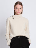 Cropped front image of model wearing Camilla Sweater In Lofty Eco Cashmere in ecru