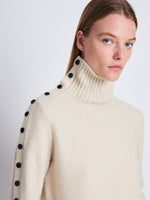 Detail image of model wearing Camilla Sweater In Lofty Eco Cashmere in ecru
