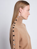 Detail image of model wearing Camilla Sweater In Lofty Eco Cashmere in light camel