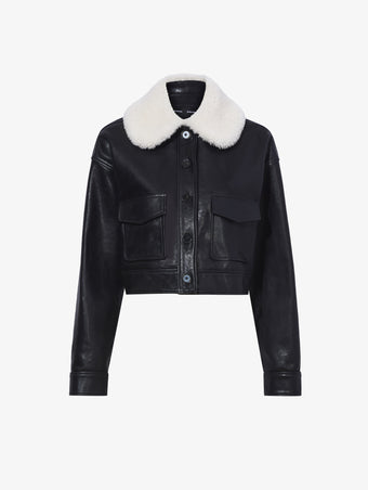 Flat image of Judd Jacket With Shearling Collar In Leather in black
