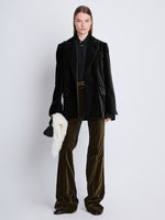 Front image of model in Nico Jacket In Velvet Suiting in black