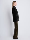 Side image of model in Nico Jacket In Velvet Suiting in black