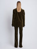 Back image of model wearing Nico Jacket In Velvet Suiting in olive