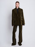 Front image of model wearing Nico Jacket In Velvet Suiting in olive