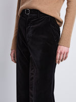 Proenza Schouler Detail image of model wearing Marie Pant In Velvet Suiting in black