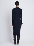 Back image of model wearing Carmen Dress In Midweight Viscose Rib in midnight