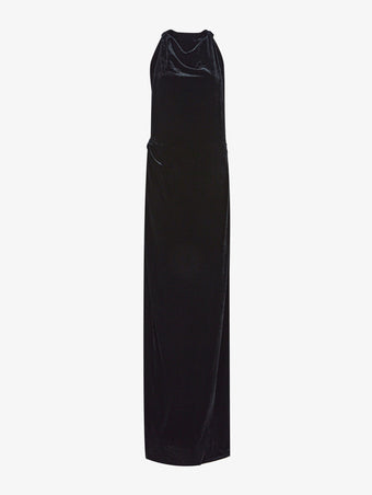 Flat image of Faye Backless Twist Back Dress In Velvet in black