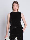 Cropped front image of model wearing Joyce Top In Matte Velvet in black