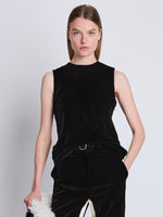 Cropped front image of model wearing Joyce Top In Matte Velvet in black