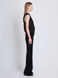 Side image of model wearing Joyce Top In Matte Velvet in black