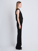 Side image of model wearing Joyce Top In Matte Velvet in black