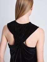 Detail image of model wearing Joyce Top In Matte Velvet in black