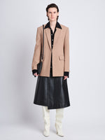 Front full length image of model wearing Laurie Jacket in KHAKI MELANGE