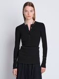 Front cropped image of model wearing Agnes Henley Sweater in BLACK