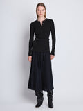 Front full length image of model wearing Agnes Henley Sweater in BLACK