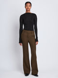 Front full length image of model wearing Barbara Pant In Textured Wool Twill in DARK LODEN