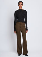 Front full length image of model wearing Barbara Pant In Textured Wool Twill in DARK LODEN