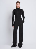 Front full length image of model wearing Barbara Pant In Textured Wool Twill in BLACK