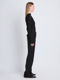 Side full length image of model wearing Barbara Pant In Textured Wool Twill in BLACK