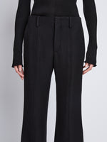 Detail image of model wearing Barbara Pant In Textured Wool Twill in BLACK