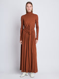 Front full length image of model wearing Meret Dress in TOBACCO