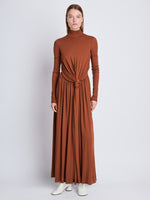 Front full length image of model wearing Meret Dress in TOBACCO