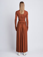 Back full length image of model wearing Meret Dress in TOBACCO