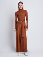 Front full length image of model wearing Meret Dress in TOBACCO