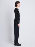 Side full length image of model wearing Jackson Cargo Pant In Cotton Twill in NAVY